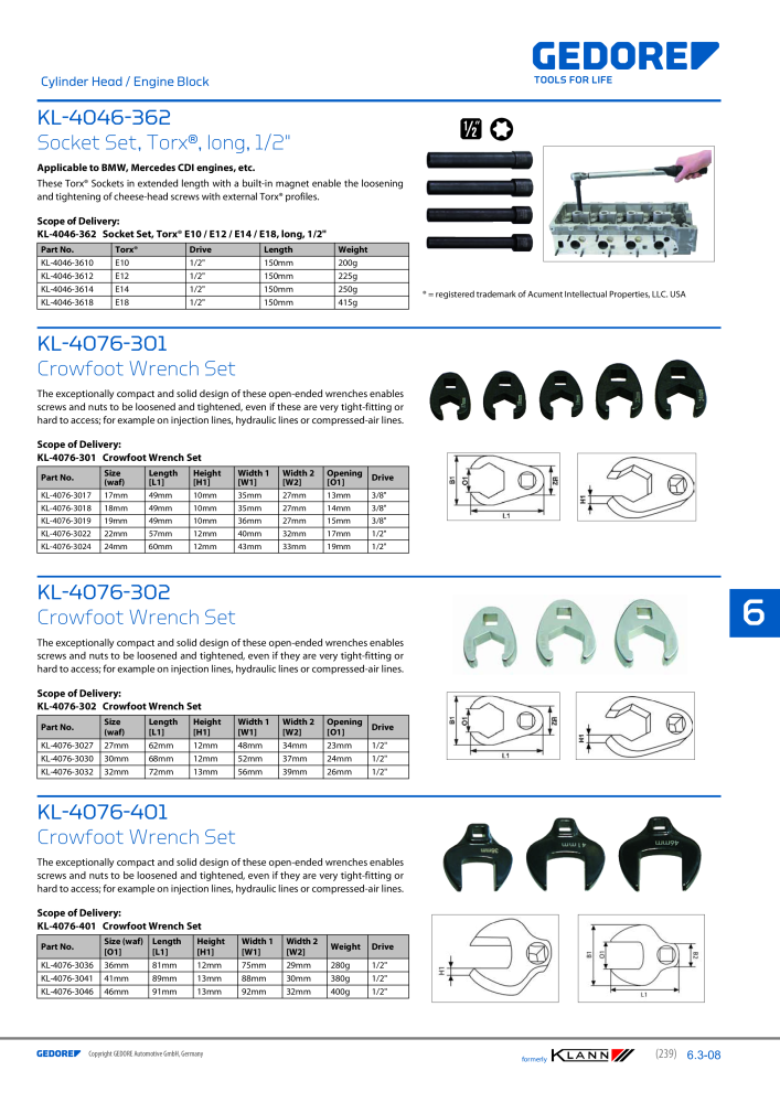 GEDORE Automotive KLANN Main catalog General Repairs NO.: 2086 - Page 239