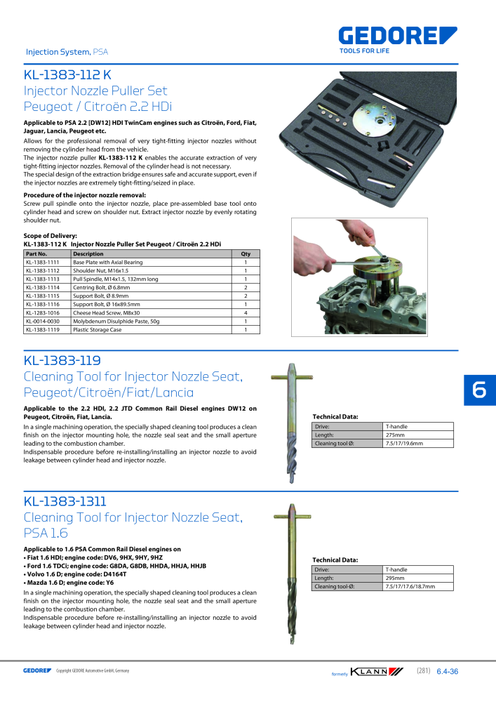 GEDORE Automotive KLANN Main catalog General Repairs NEJ.: 2086 - Sida 281