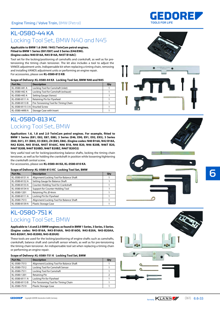 GEDORE Automotive KLANN Main catalog General Repairs NR.: 2086 - Strona 361