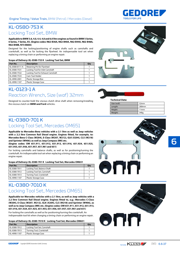 GEDORE Automotive KLANN Main catalog General Repairs Nº: 2086 - Página 365