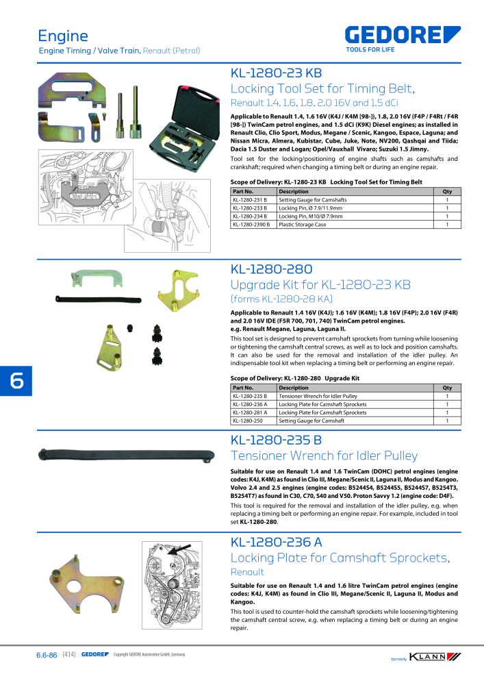 GEDORE Automotive KLANN Main catalog General Repairs Nº: 2086 - Página 414