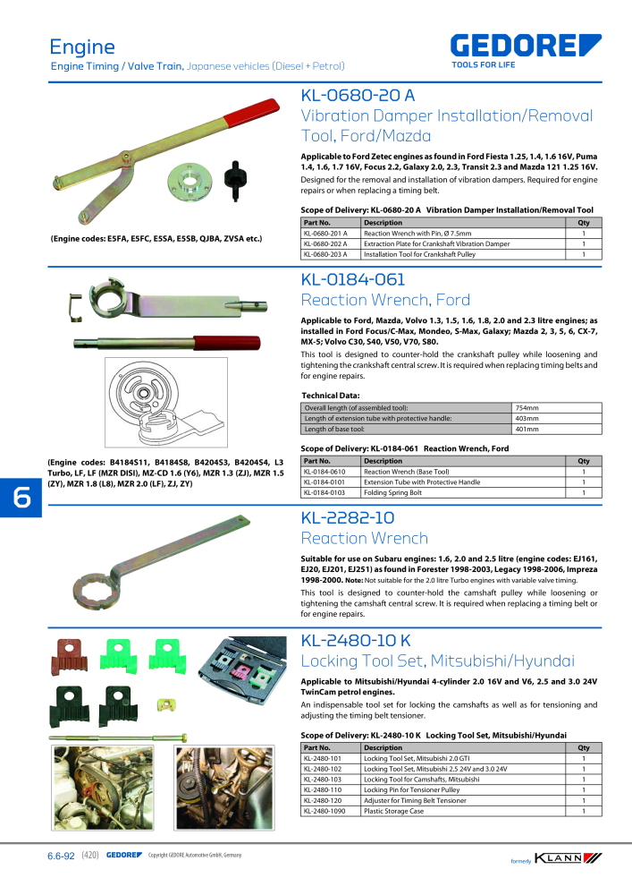 GEDORE Automotive KLANN Main catalog General Repairs NR.: 2086 - Strona 420