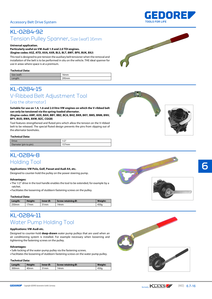 GEDORE Automotive KLANN Main catalog General Repairs Č. 2086 - Strana 443