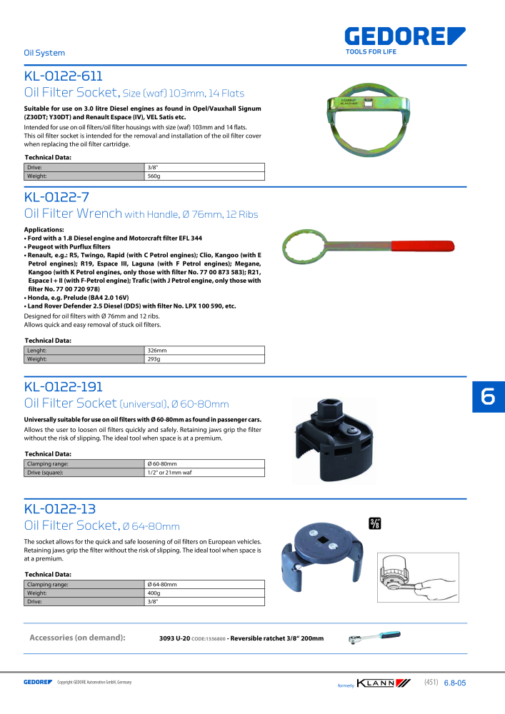 GEDORE Automotive KLANN Main catalog General Repairs NEJ.: 2086 - Sida 451