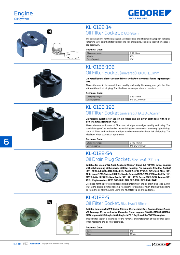 GEDORE Automotive KLANN Main catalog General Repairs Č. 2086 - Strana 452