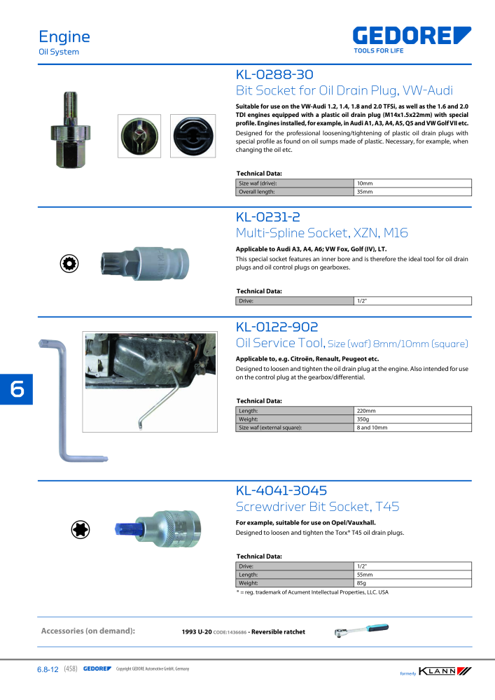 GEDORE Automotive KLANN Main catalog General Repairs Č. 2086 - Strana 458