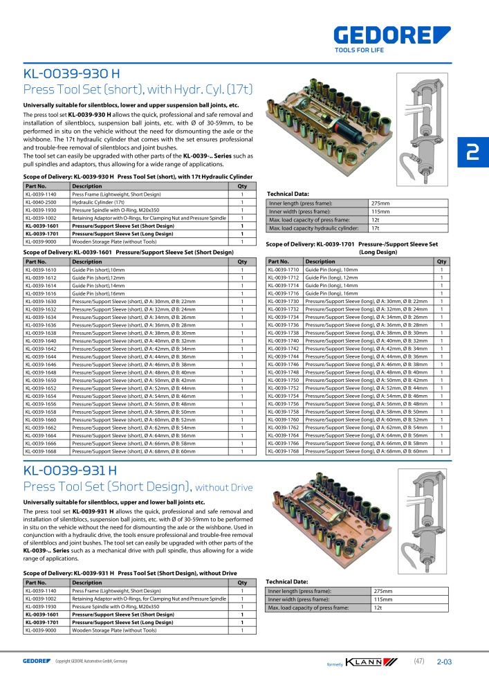 GEDORE Automotive KLANN Main catalog General Repairs NR.: 2086 - Seite 47