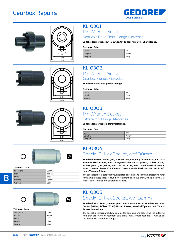 GEDORE Automotive KLANN Main catalog General Repairs NO.: 2086 - Page 480