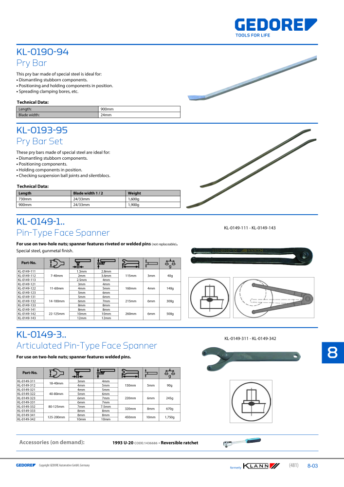 GEDORE Automotive KLANN Main catalog General Repairs NO.: 2086 - Page 481
