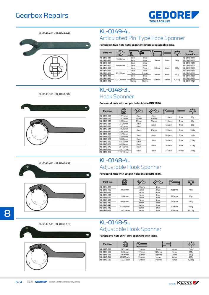 GEDORE Automotive KLANN Main catalog General Repairs Nb. : 2086 - Page 482