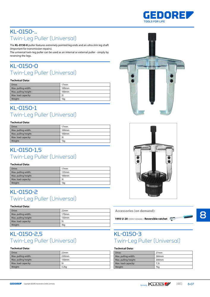 GEDORE Automotive KLANN Main catalog General Repairs Č. 2086 - Strana 485