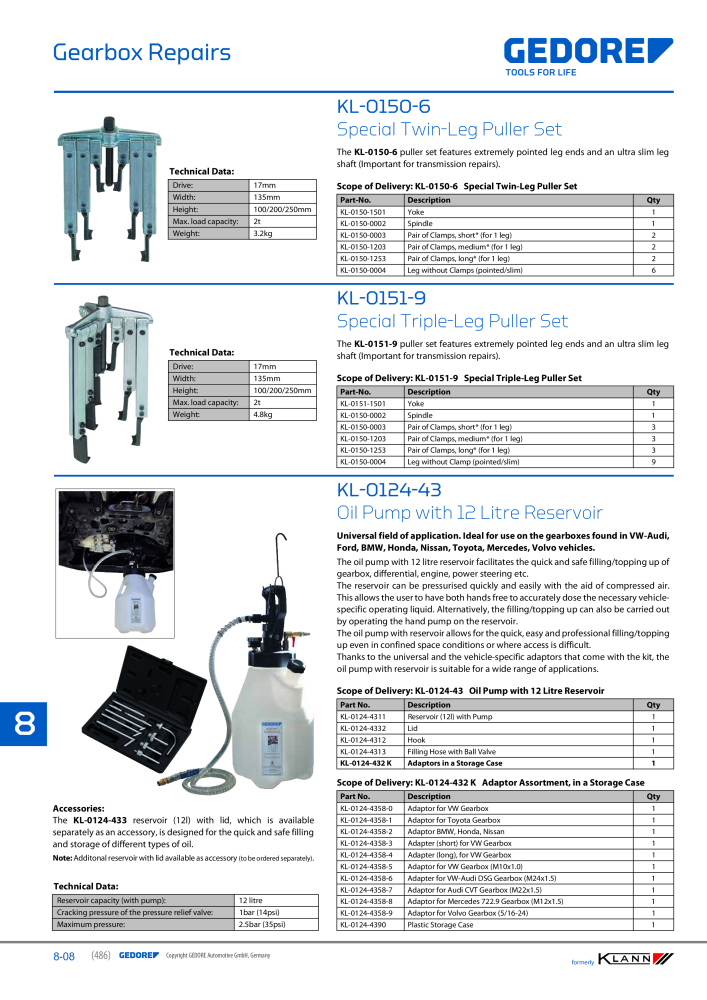 GEDORE Automotive KLANN Main catalog General Repairs Nº: 2086 - Página 486