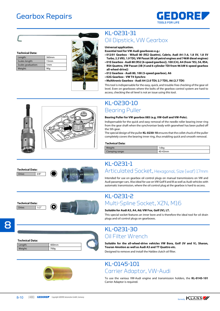 GEDORE Automotive KLANN Main catalog General Repairs Nº: 2086 - Página 488