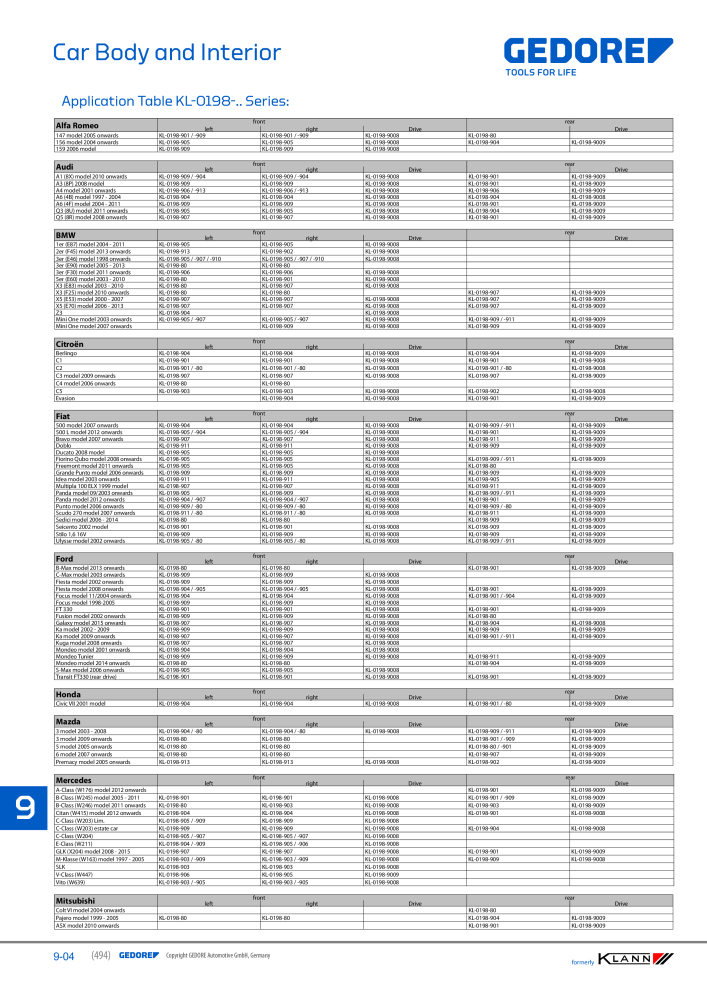 GEDORE Automotive KLANN Main catalog General Repairs Nº: 2086 - Página 494