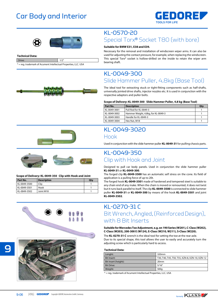 GEDORE Automotive KLANN Main catalog General Repairs Č. 2086 - Strana 496