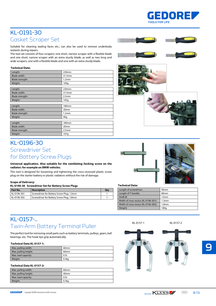 GEDORE Automotive KLANN Main catalog General Repairs NR.: 2086 - Strona 503