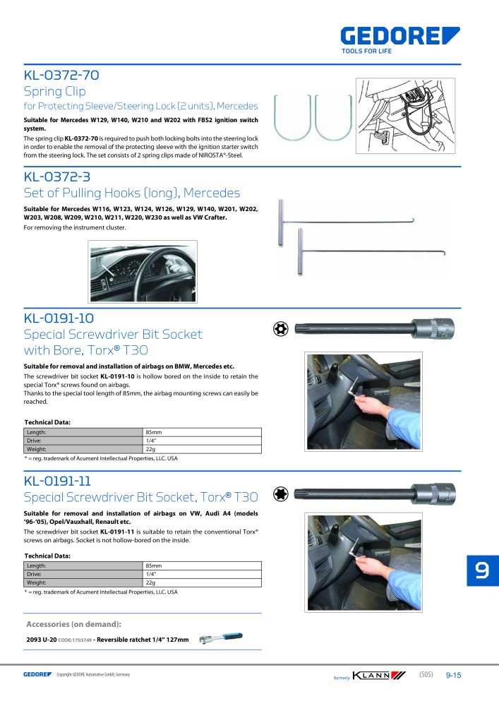 GEDORE Automotive KLANN Main catalog General Repairs Č. 2086 - Strana 505