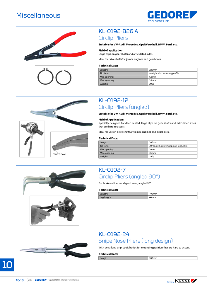 GEDORE Automotive KLANN Main catalog General Repairs Nb. : 2086 - Page 518