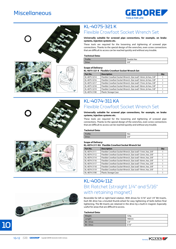 GEDORE Automotive KLANN Main catalog General Repairs Č. 2086 - Strana 520