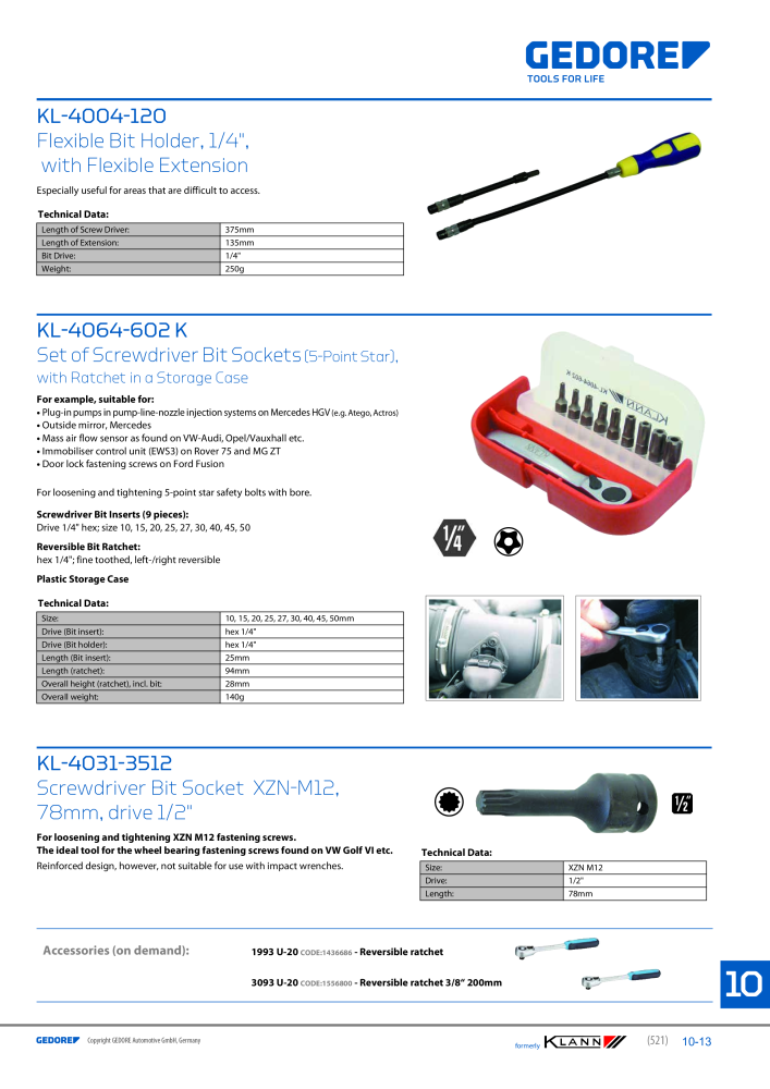 GEDORE Automotive KLANN Main catalog General Repairs NR.: 2086 - Strona 521