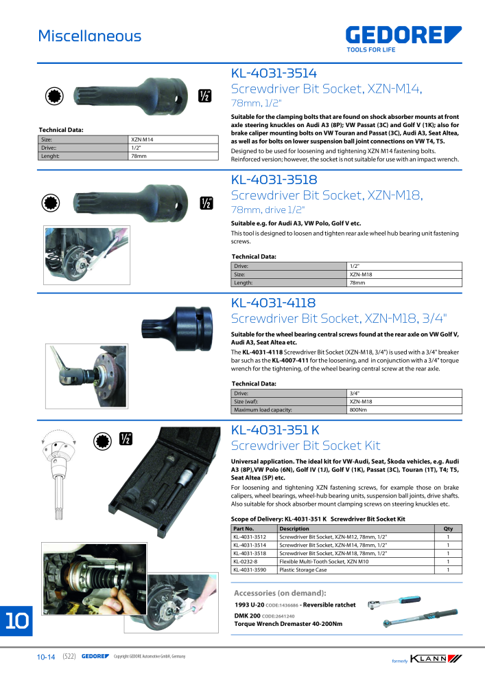 GEDORE Automotive KLANN Main catalog General Repairs Nb. : 2086 - Page 522