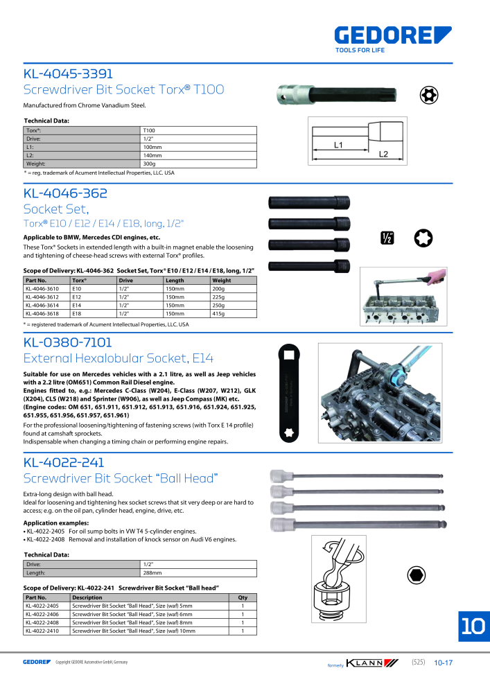 GEDORE Automotive KLANN Main catalog General Repairs Č. 2086 - Strana 525