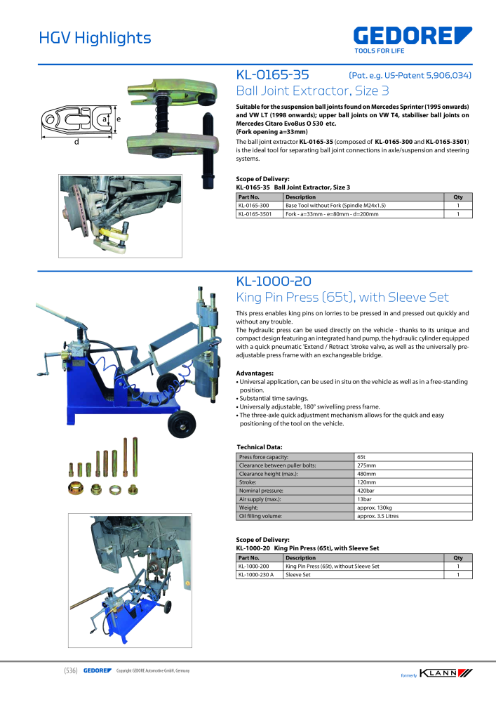 GEDORE Automotive KLANN Main catalog General Repairs NO.: 2086 - Page 536