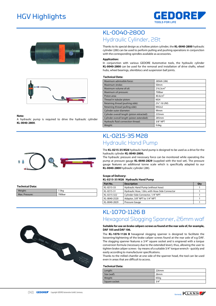 GEDORE Automotive KLANN Main catalog General Repairs Nb. : 2086 - Page 542