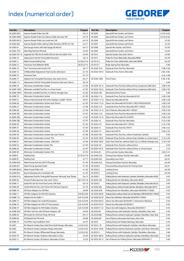 GEDORE Automotive KLANN Main catalog General Repairs Č. 2086 - Strana 555