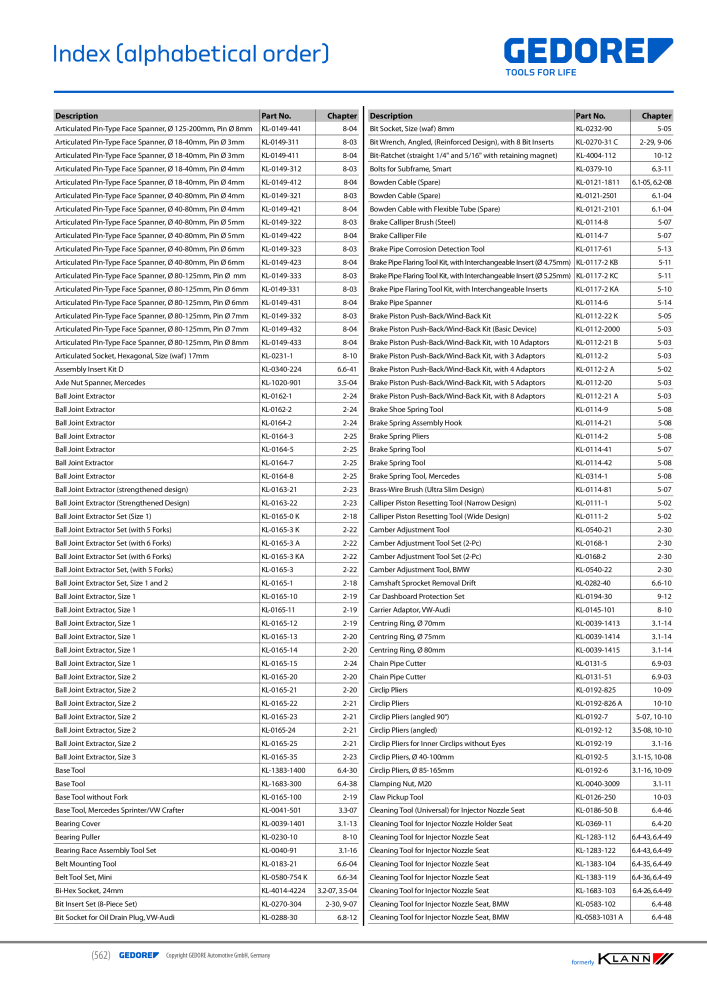 GEDORE Automotive KLANN Main catalog General Repairs NEJ.: 2086 - Sida 562