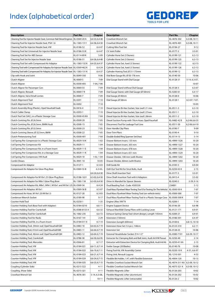 GEDORE Automotive KLANN Main catalog General Repairs NO.: 2086 - Page 563