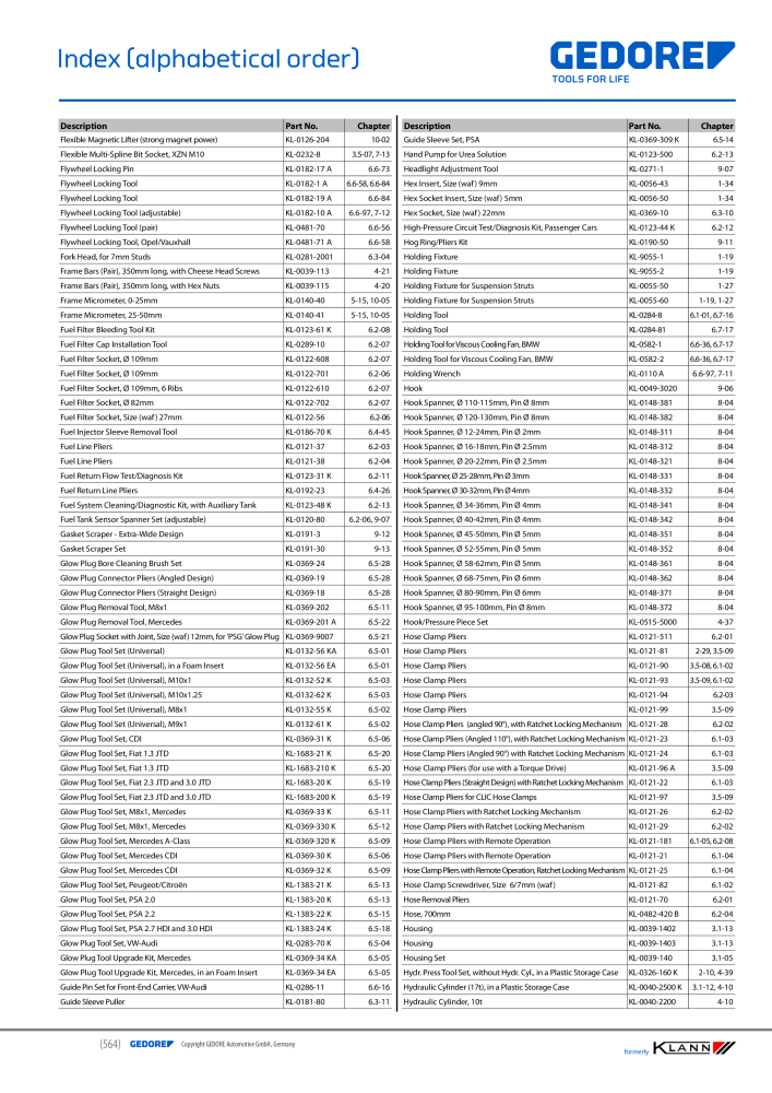 GEDORE Automotive KLANN Main catalog General Repairs Č. 2086 - Strana 564