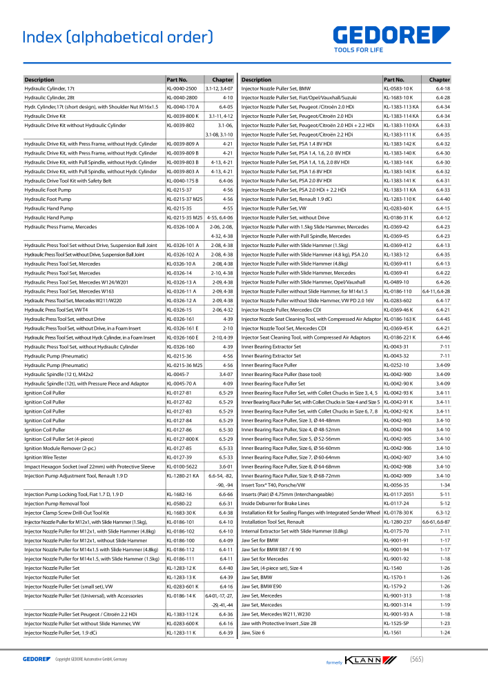 GEDORE Automotive KLANN Main catalog General Repairs NR.: 2086 - Strona 565