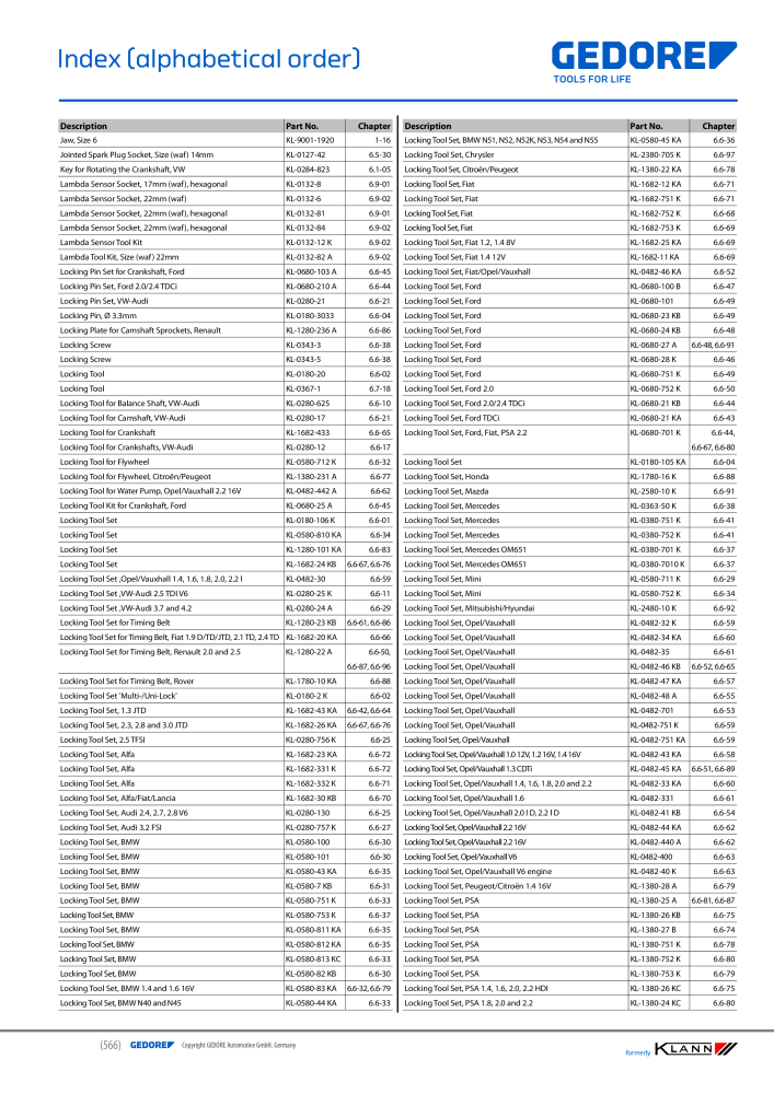 GEDORE Automotive KLANN Main catalog General Repairs Nº: 2086 - Página 566