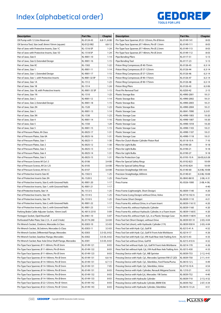 GEDORE Automotive KLANN Main catalog General Repairs Nº: 2086 - Página 568