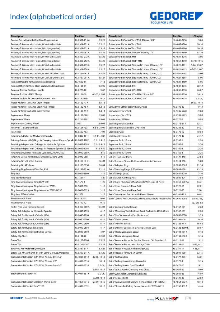 GEDORE Automotive KLANN Main catalog General Repairs NR.: 2086 - Strona 571