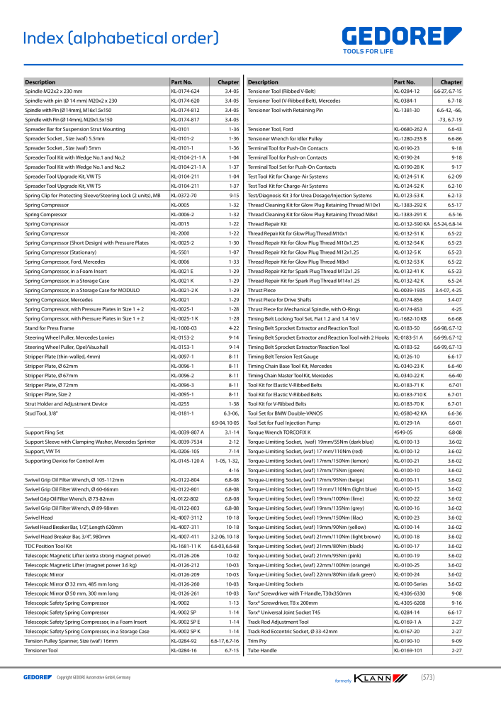 GEDORE Automotive KLANN Main catalog General Repairs Č. 2086 - Strana 573