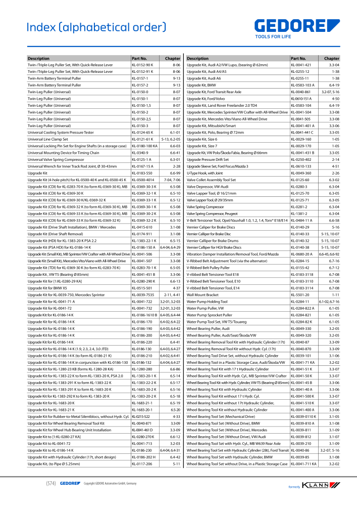 GEDORE Automotive KLANN Main catalog General Repairs Č. 2086 - Strana 574