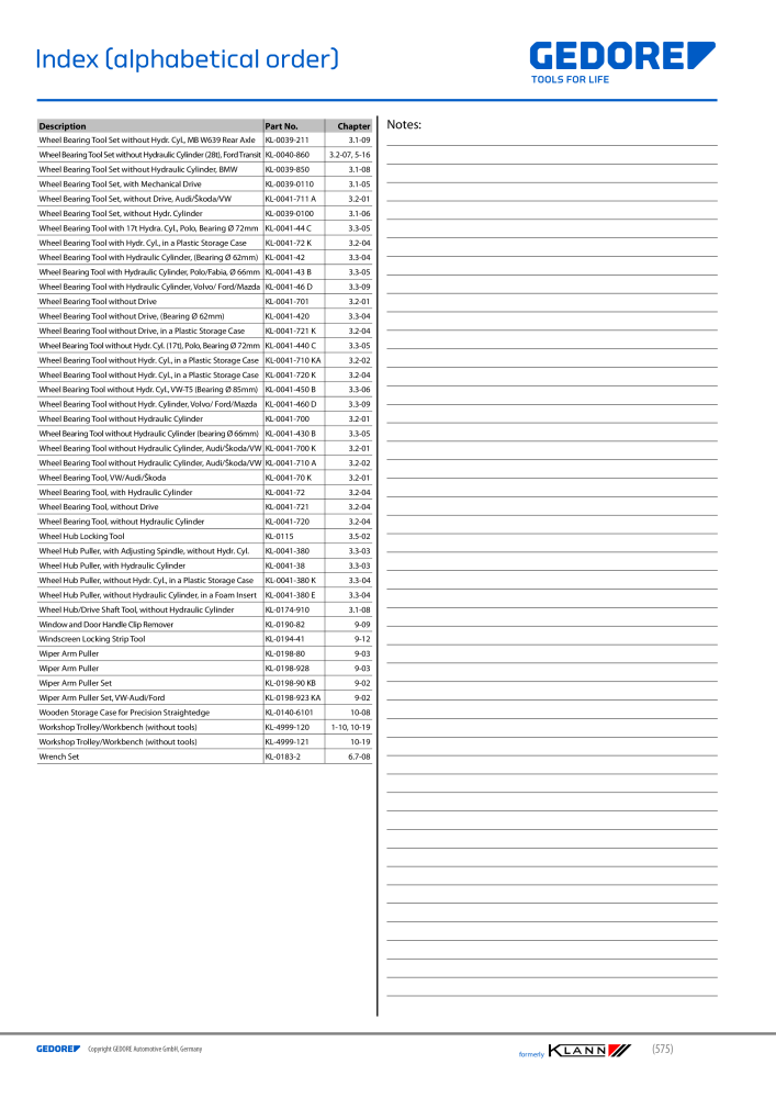 GEDORE Automotive KLANN Main catalog General Repairs Č. 2086 - Strana 575