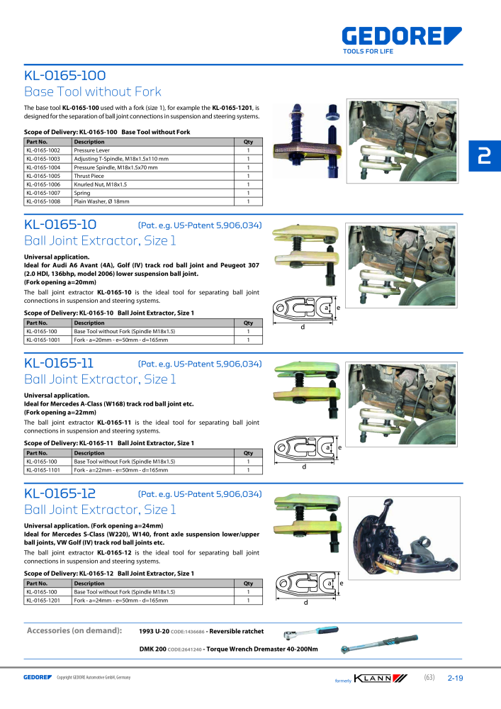 GEDORE Automotive KLANN Main catalog General Repairs Č. 2086 - Strana 63