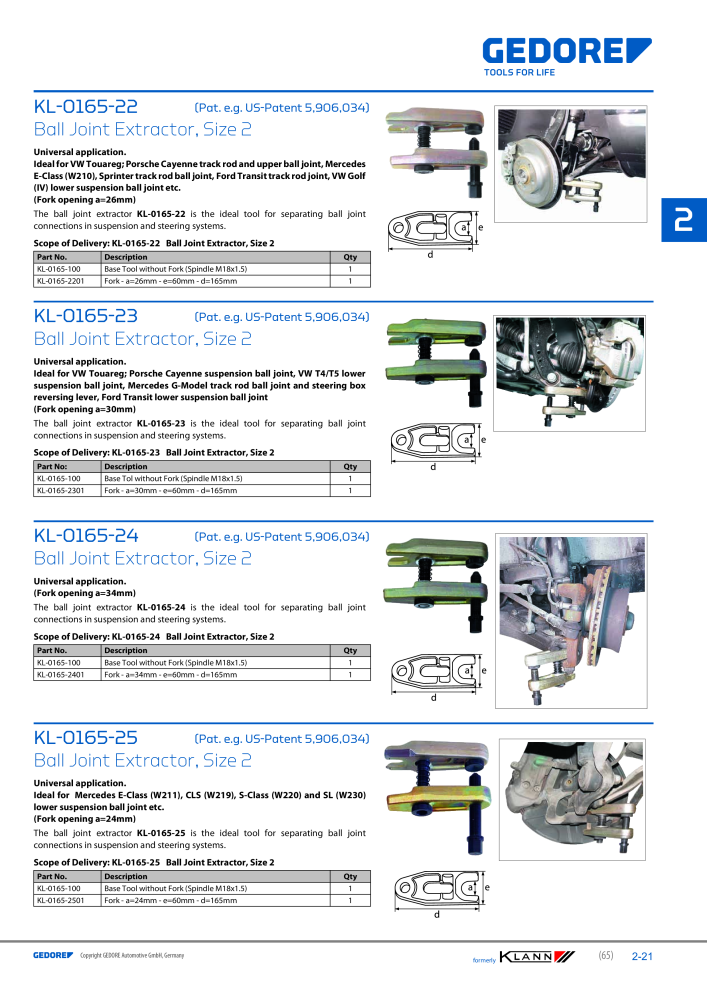 GEDORE Automotive KLANN Main catalog General Repairs Č. 2086 - Strana 65