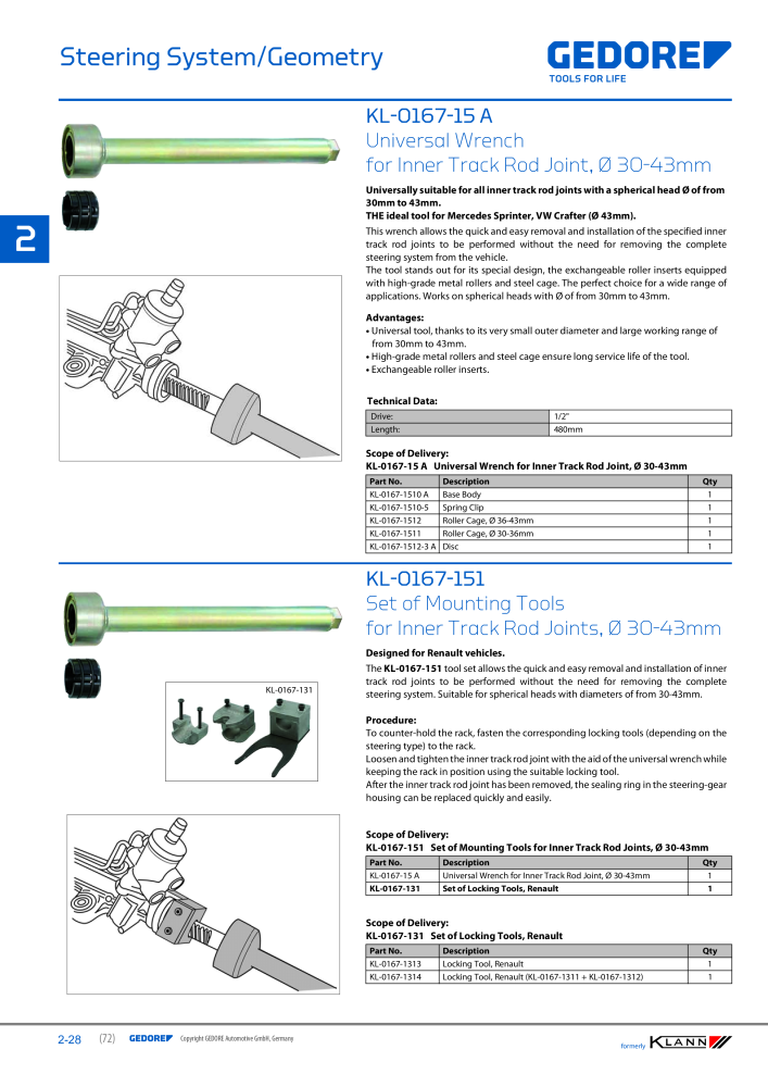 GEDORE Automotive KLANN Main catalog General Repairs NEJ.: 2086 - Sida 72