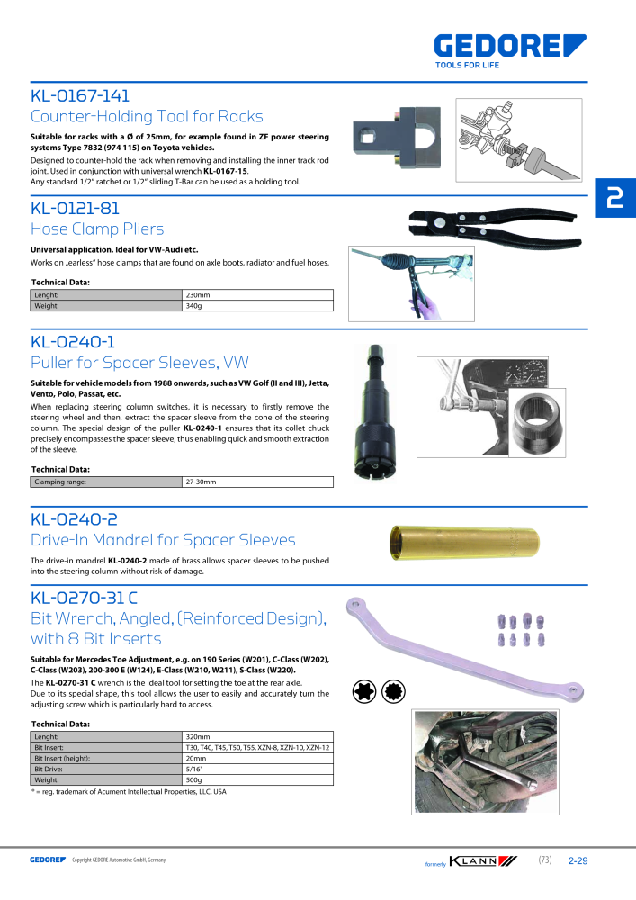 GEDORE Automotive KLANN Main catalog General Repairs NEJ.: 2086 - Sida 73