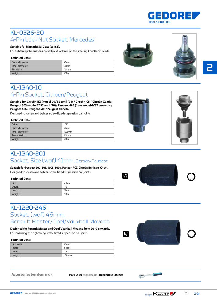 GEDORE Automotive KLANN Main catalog General Repairs NR.: 2086 - Pagina 75