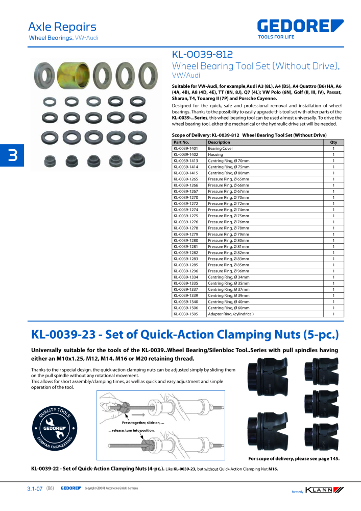 GEDORE Automotive KLANN Main catalog General Repairs Č. 2086 - Strana 86