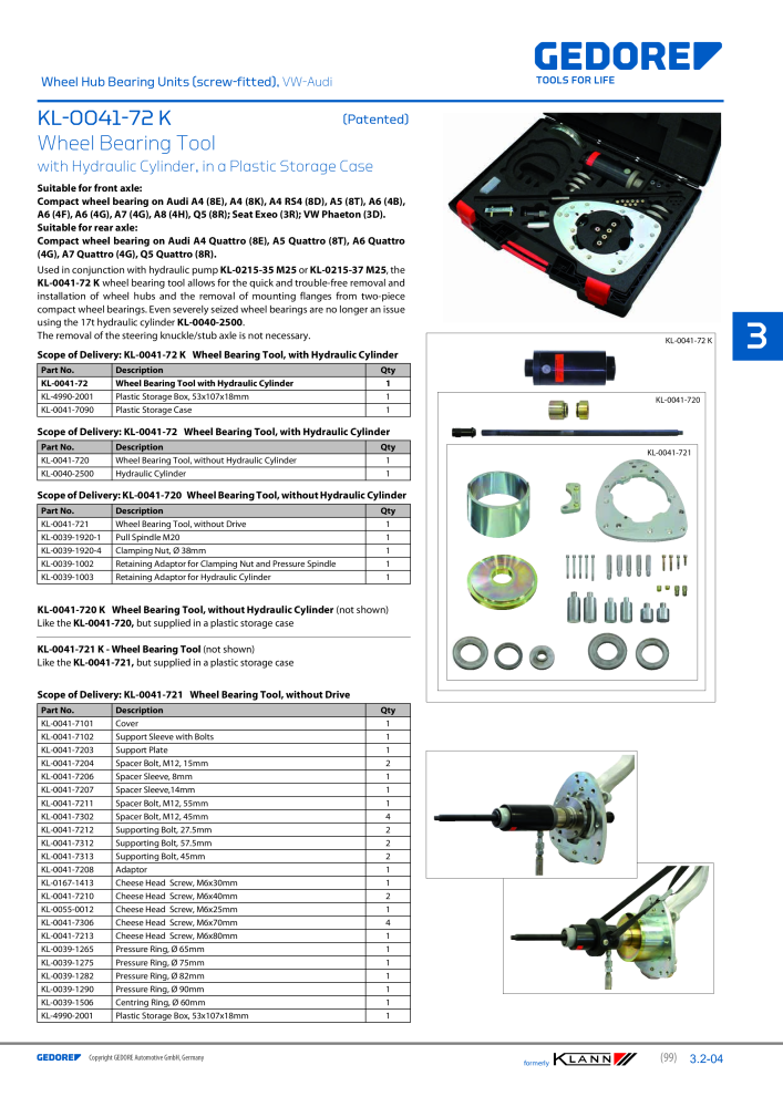 GEDORE Automotive KLANN Main catalog General Repairs NO.: 2086 - Page 99