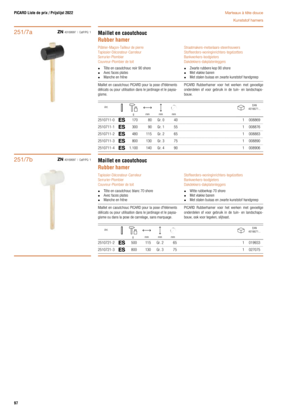 PICARD Gummihammer, mit flachen Bahnen, Eschenstiel, ES 140 x 90 2510711-4