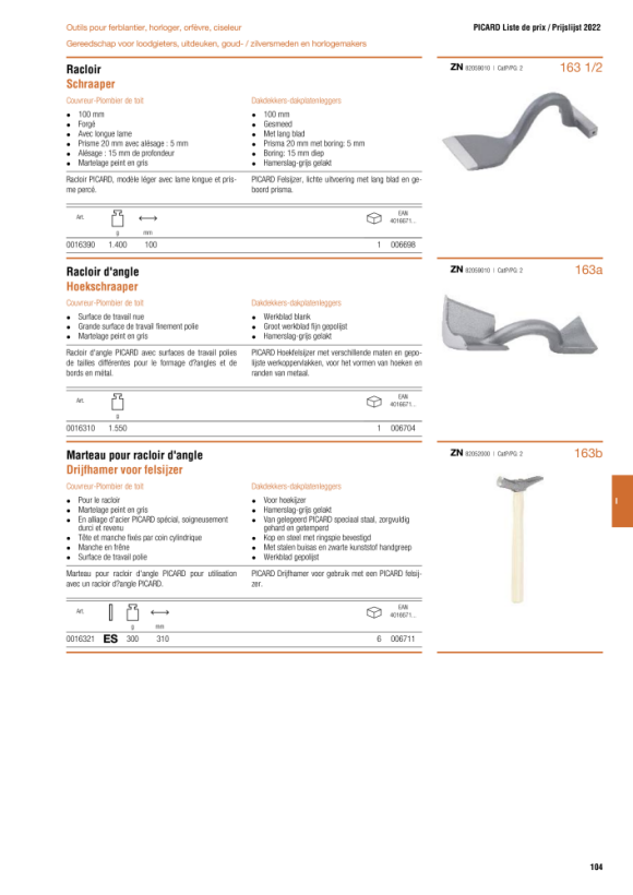 PICARD Eckschaleisen, Arbeitsflächen blank, große Arbeitsfläche fein poliert, 1500 g 0016310