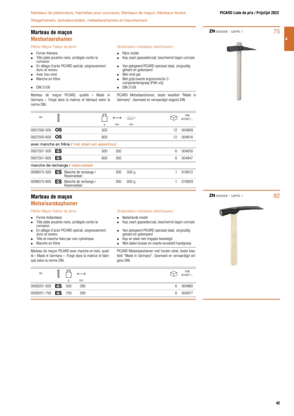 PICARD Maurerhammer, holländische Form, ES 0008201-500