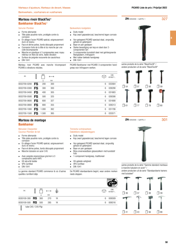 PICARD Schlosserhammer, deutsche Form, ES 0000101-0100